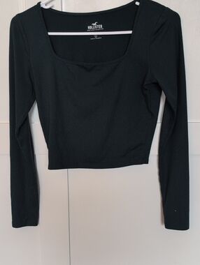 Hollister Dark Green Square Neck Long Sleeve Crop Top